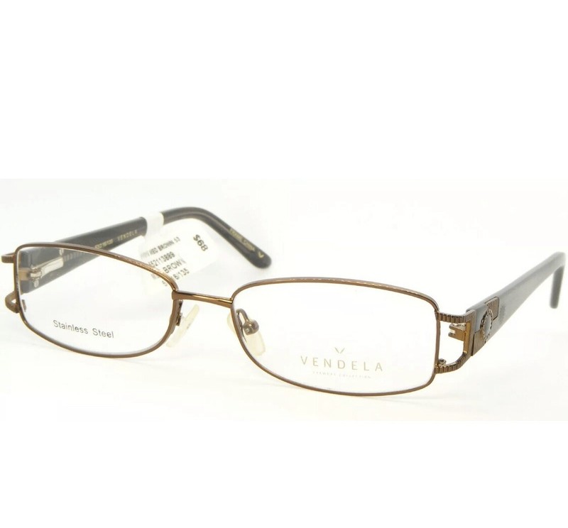 BOGO~ Vendela Eyewear Eyeglasses FRAMES V1010 med Brown 53-18-135 rx stainless gallery