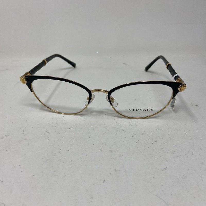 Versace Italy MOD 1259-Q 1443 54-17-140 BLACK LEATHER GOLD EYEGLASSES 299S