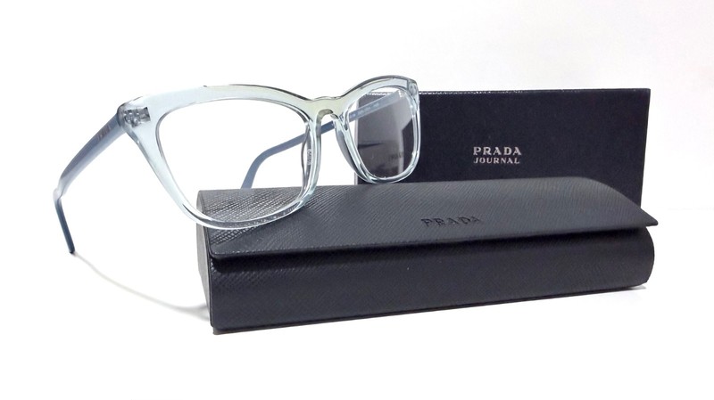 PRADA VPR 10V 325-1O1 CLEAR BLUE CAT EYE RX EYEGLASSES 54-18-145 MM ITALY NEW