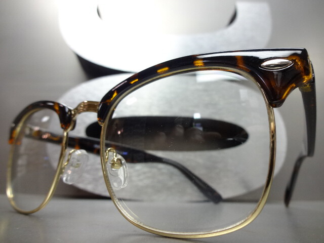 Mens Women VINTAGE 60's RETRO Style Clear Lens EYE GLASSES Tortoise & Gold Frame gallery