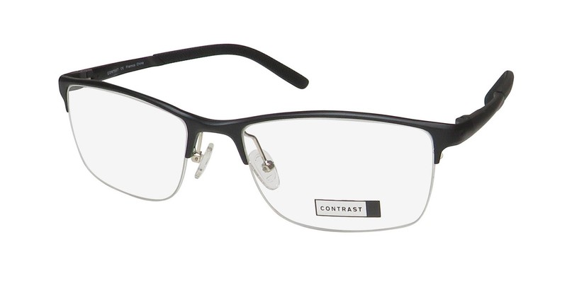 NEW CONTRAST METTLE EYEGLASS FRAME MATT BLACK MENS HALF-RIM BROWLINE METAL &