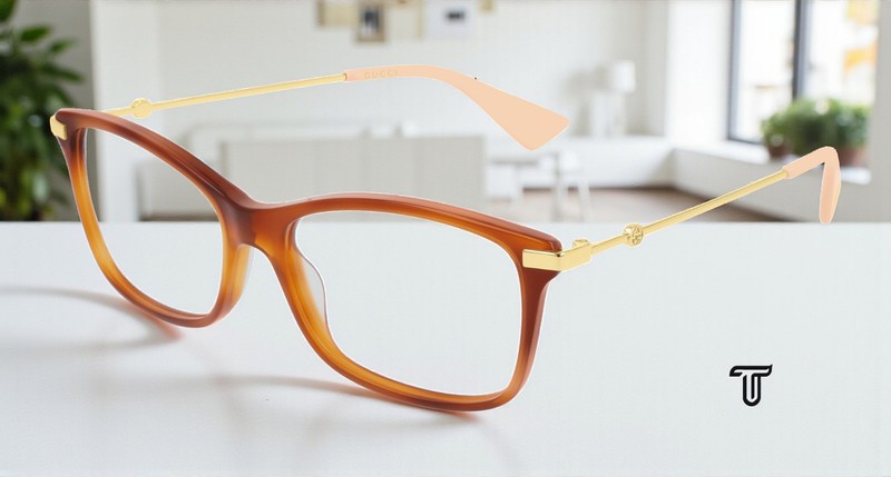 GUCCI GG0513O 003 Square Havana Nude Gold Demo Lens 54 mm Women’s Eyeglasses