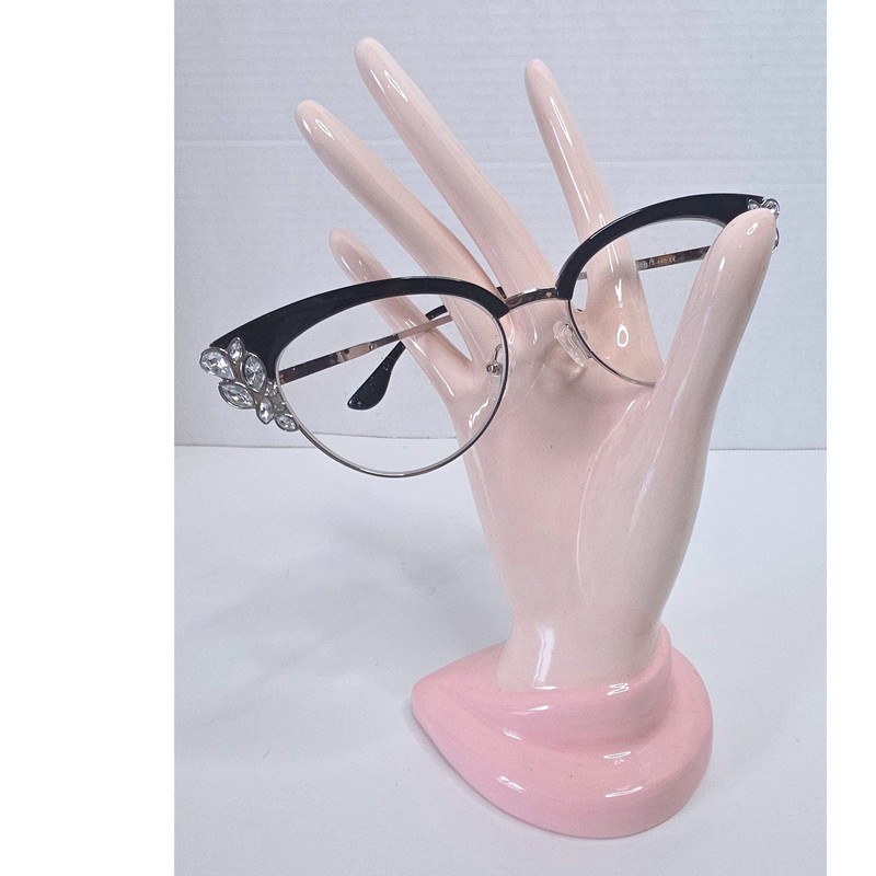 Hearn Black Silver Rhinestone Cat Eye Glasses Frames Retro Vintage