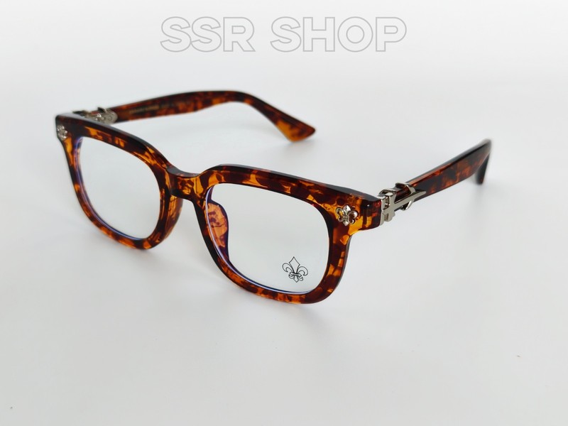 Chrome Style Hea*ts Tortoise Fleur-de-lis Square Full Frame Glasses Cross + Case gallery