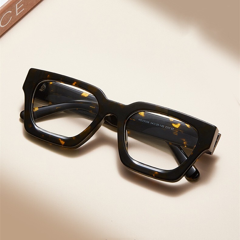Thick Acetate Eyeglass Frames Black/Leopard Spectacles Glasses Unisex Eyewear gallery