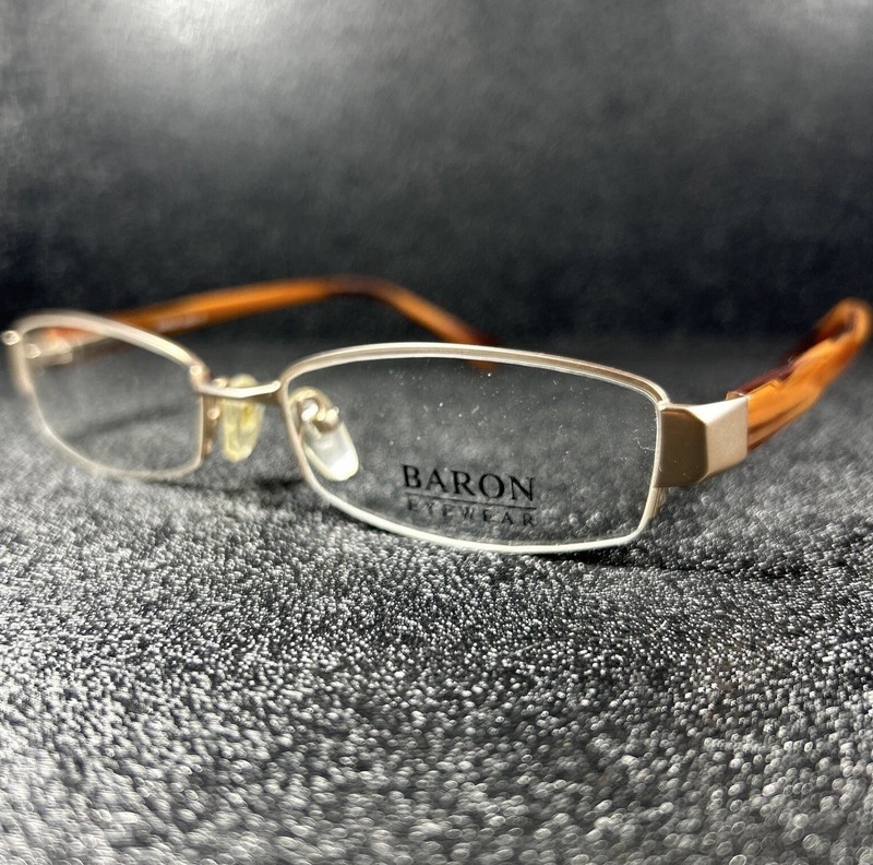 NEW Baron Eyeglasses 5063 52-17-138 Lite Gold Wood Grained Arms