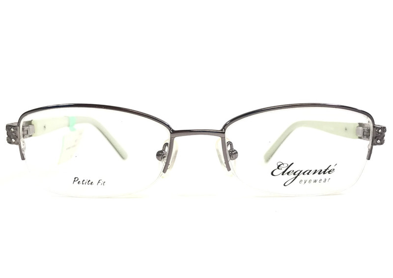Elegante Eyewear Eyeglasses Frames EL21 SMOKE Silver Green Half Rim 49-17-135