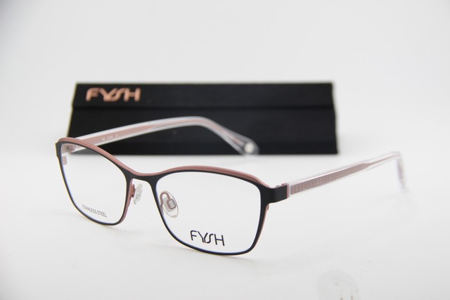 NEW FYSH 3750 M200 PINK BLACK GUNMETAL CLEAR AUTHENTIC EYEGLASSES 54-17
