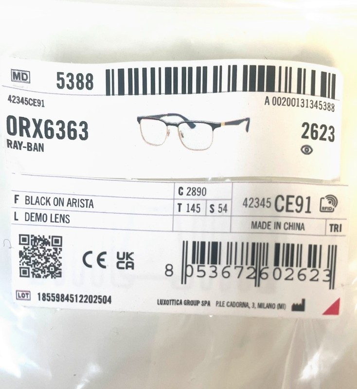 Ray-Ban Eyeglasses RB6363 2890 Glasses Shiny Black on Arista Gold 54mm with Case gallery