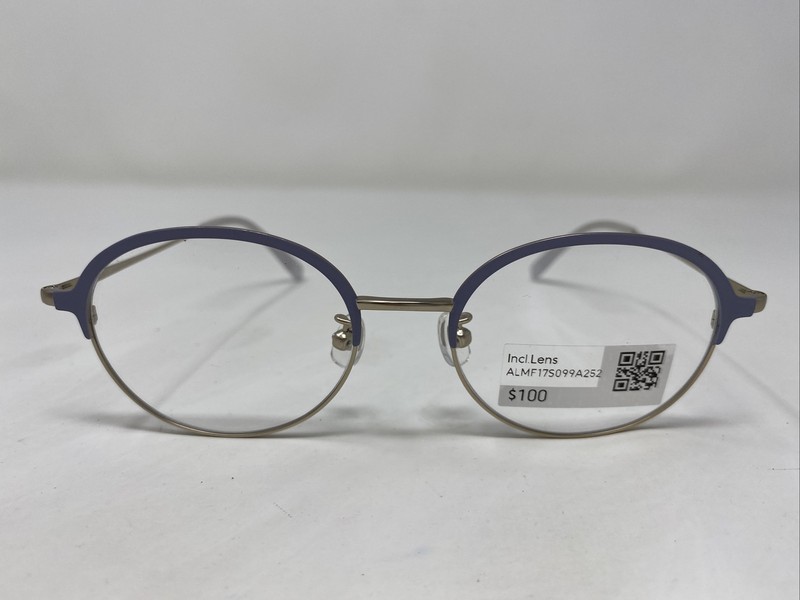 Jins J!NS Eyewear LMF17S099A 252 49-18-142-40 Gold/Blue Eyeglasses Frame TE05