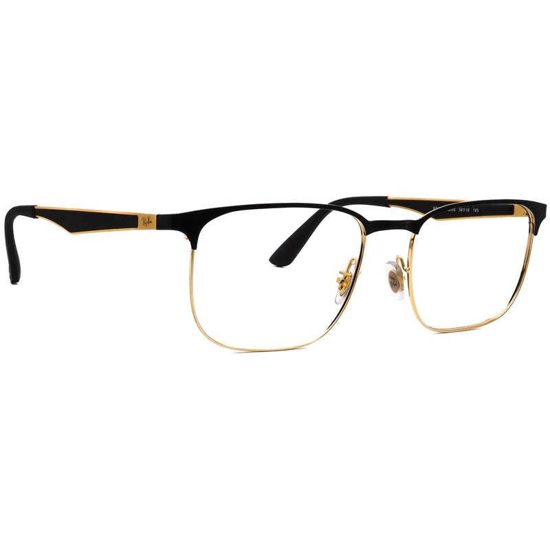 Ray-Ban Eyeglasses RB 6363 2890 Polished Black/Gold Square Metal Frame 54-18 145