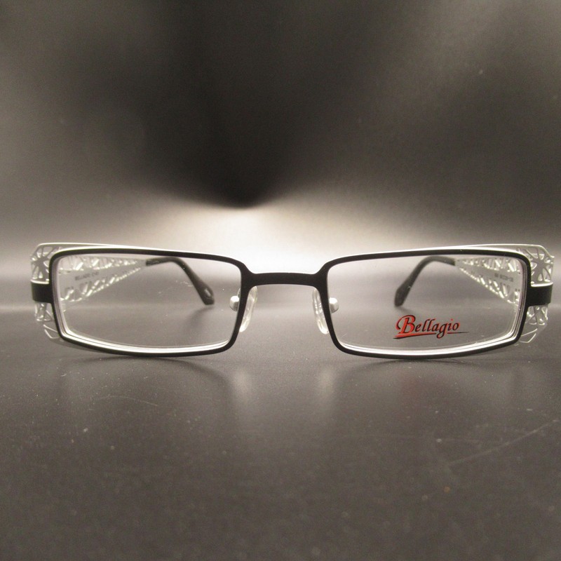 Bellagio C-01 Unisex Eyeglass Frames Black Silver Rectangle Full Rim 50-20-135