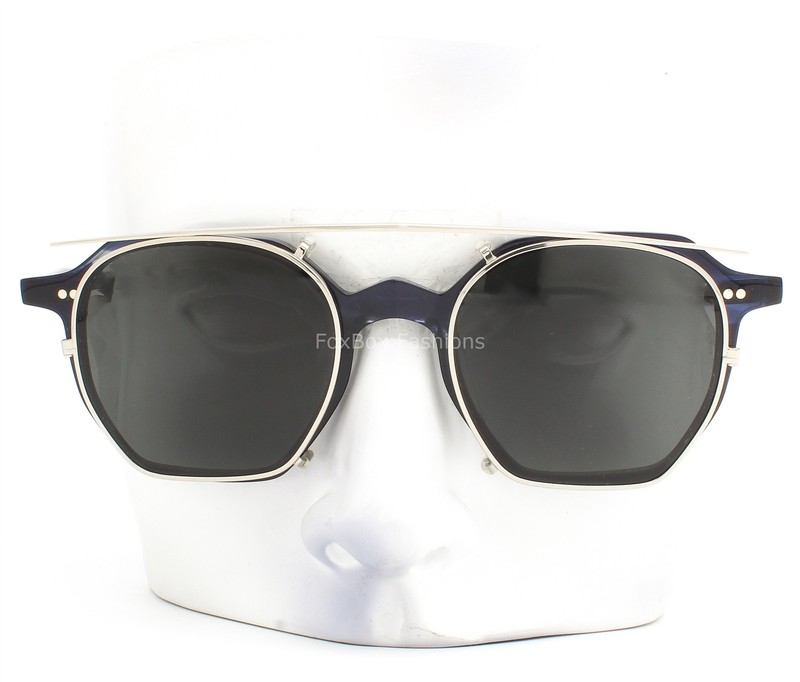 Oliver Peoples Gio Ponti-5 Eyeglasses Clip-On Sunglass Blue Marble Silver w/case gallery