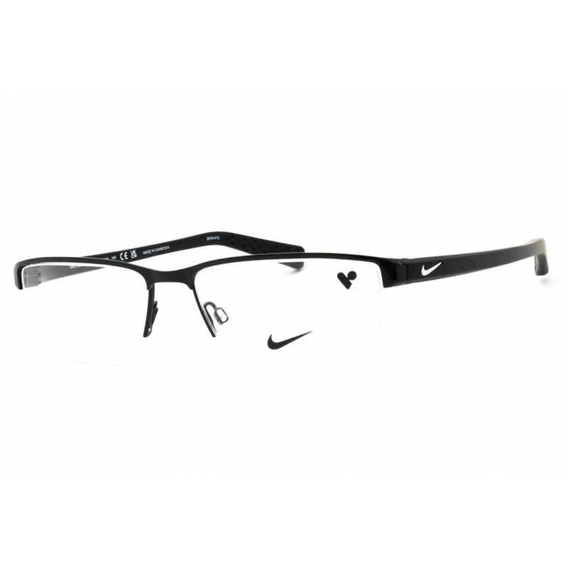 Nike Unisex Eyeglasses Black White Metal Rectangular Half Rim Frame 8098 010
