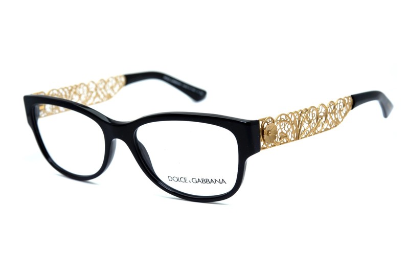 Dolce & Gabbana D&G DG 3185 501 Black Flower Gold 55/16/140 Italy Eyeglasses