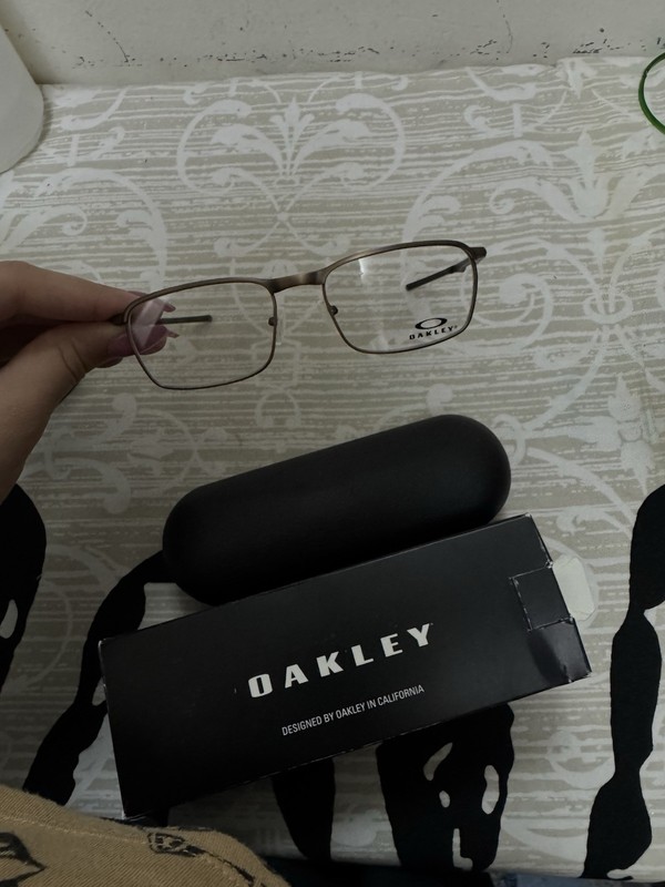 Oakley Brown Metal Rectangular Full Rim Eyeglass Frames, Solid Unisex Adults