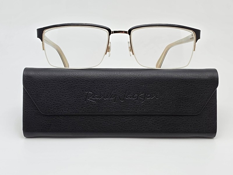 Randy Jackson Zyloware 1042 C021 Black Gold Semi Rimless Eyeglasses Frame w Case