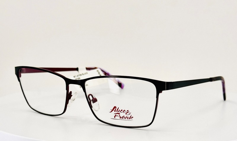 NEW ALICE & FRANK AF309 BLK Black Burgundy Rectangle Eyeglasses 55-15-140 B:36 gallery