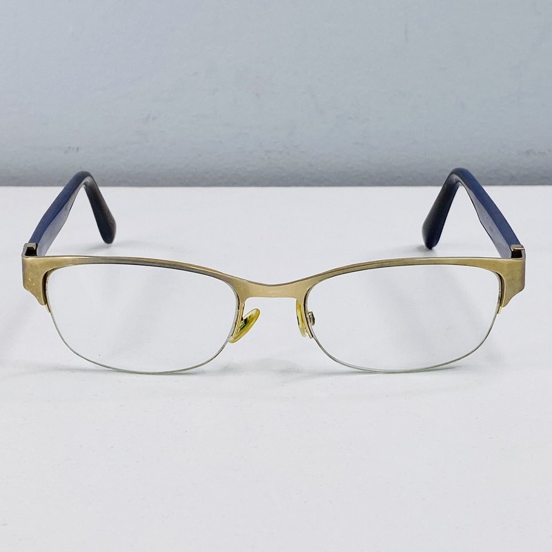 Jimmy Choo Eyeglasses Frames Blue Gold Half Rim JC128 53-17-135 Frame