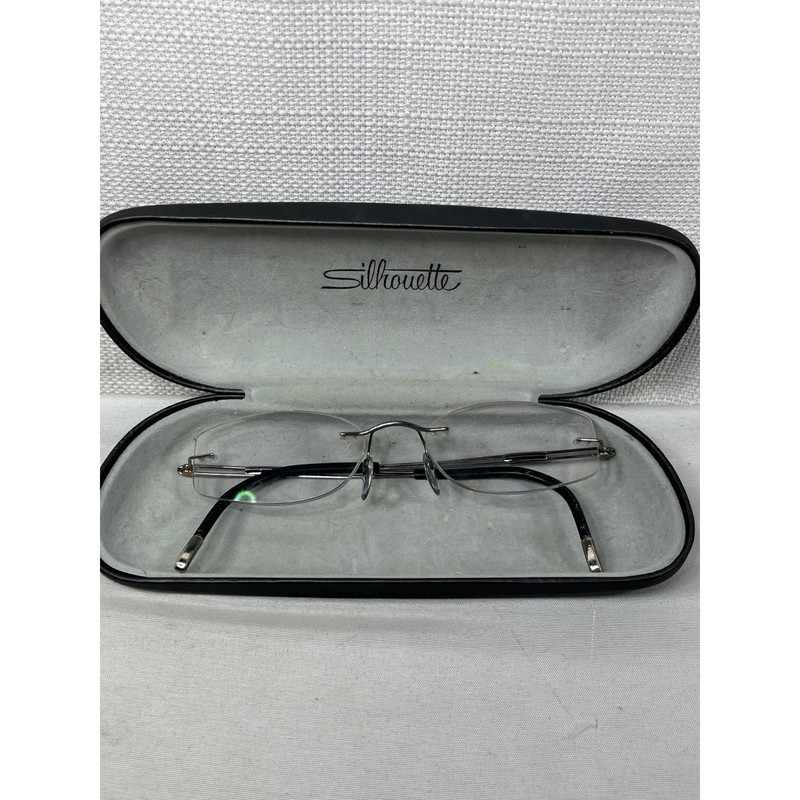 Silhouette Rimless Eyeglasses Silver Titanium Frame Black Temple Tips with Case