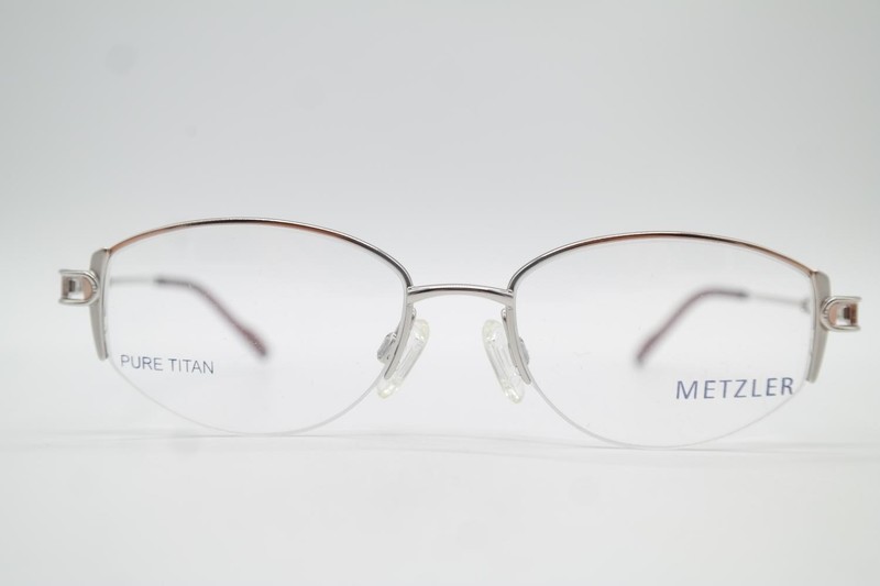 Vintage Metzler 1752 Titanium Silver Copper Half Rim Glasses Frame NOS