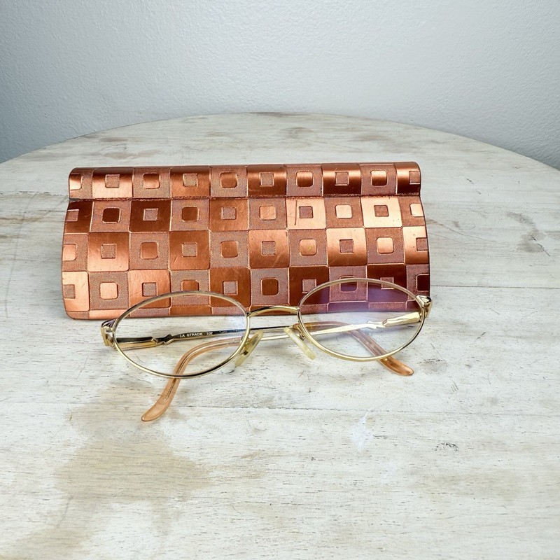 La Strada Women’s Eyeglasses Frames Gold Burgundy Brass Colored Case