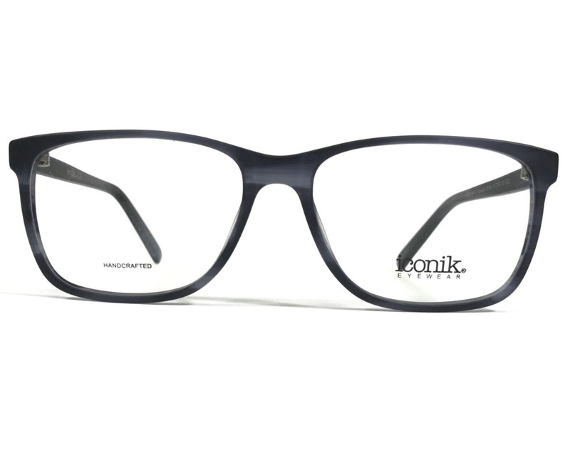 Iconik Eyeglasses Frames Eddie C02 Blue Gray Horn Square Full Rim 54-16-135