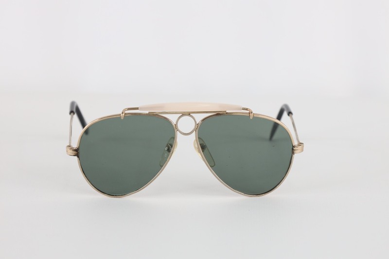 Vintage 90s Streetwear Cross Bar Aviator Sunglasses Glasses Gold Gray Lenses gallery