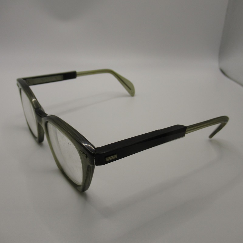 Vintage 1950s Cat Eye Eyeglasses Frames Olive Green Black Adjustable Temples gallery