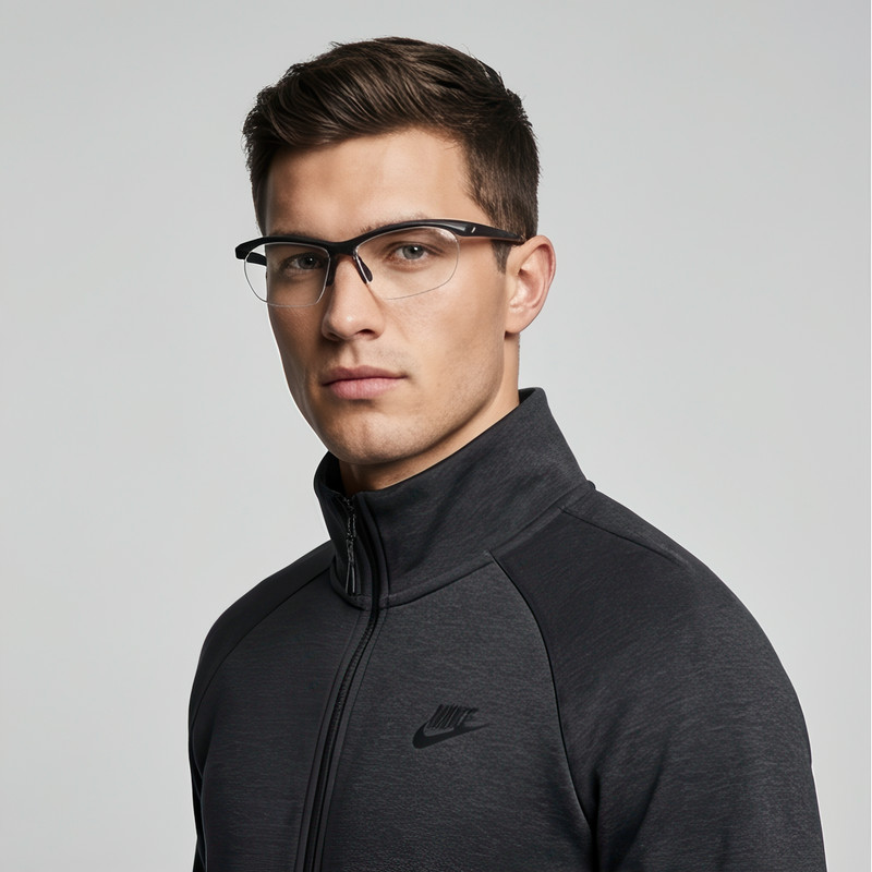 Nike Eyeglasses NK7401 001 Black Rectangular Half Rim Acetate Frames 58mm