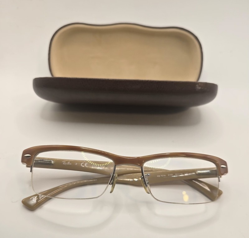 Ray-Ban RB 7014 5155 Half Rim Brown Eyeglasses Plastic Metal 52-18 140