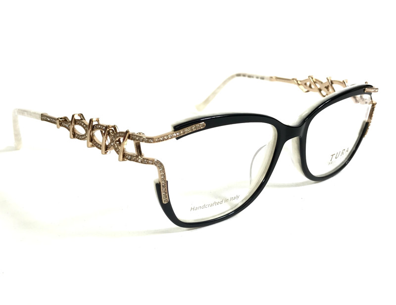 Tura Brilliance Eyeglasses Frames TE272 BLK Black Ivory Gold Crystals 54-16-145 gallery