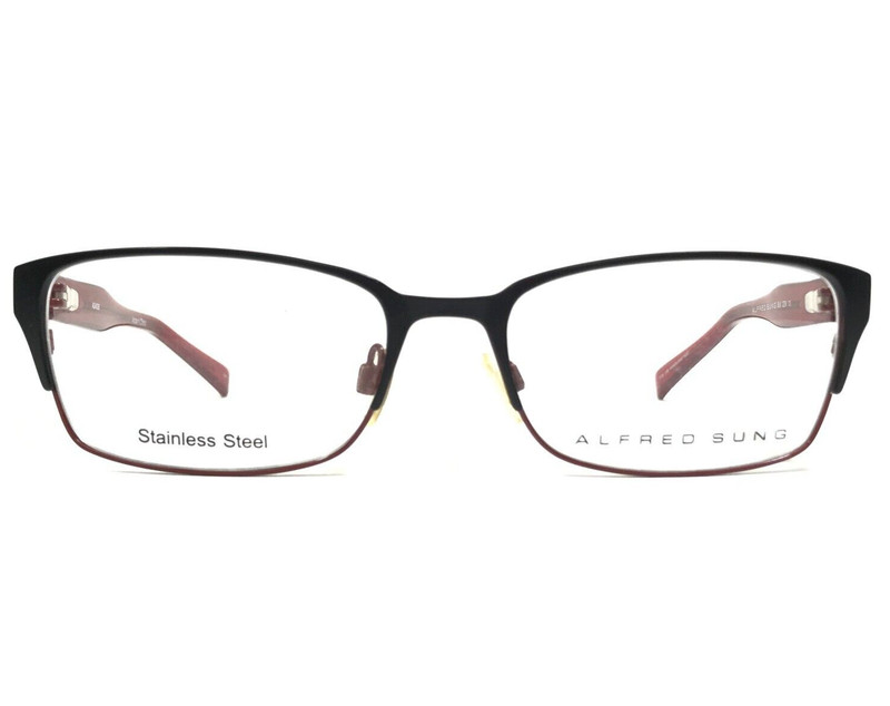 Alfred Sung Eyeglasses Frames AS4938 BLK Black Red Rectangular 53-17-130 gallery