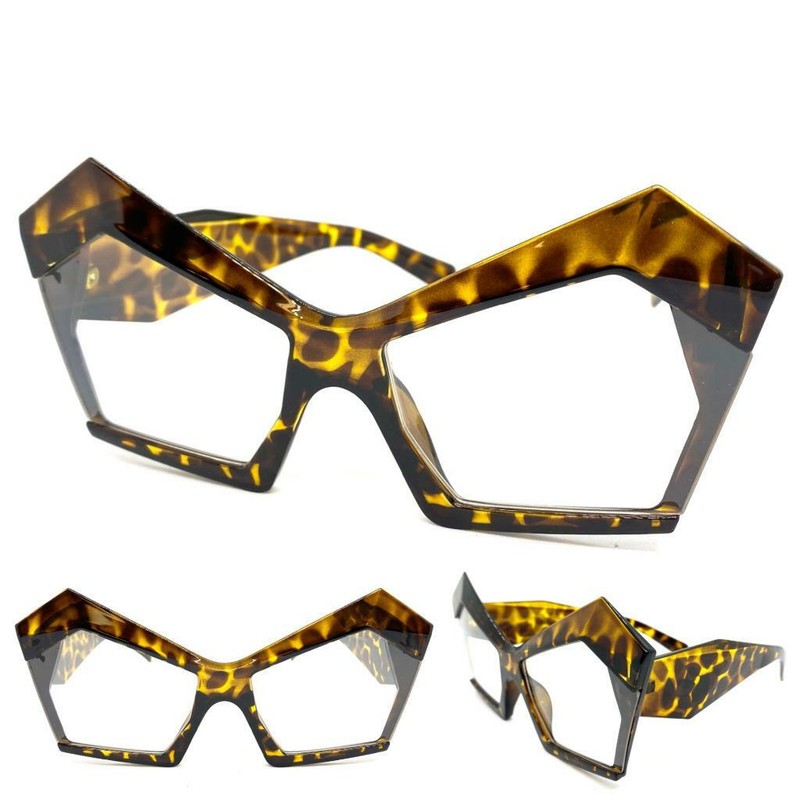 Women Oversized Modern Retro Cat Eye Clear Lens EYE GLASSES Large Tortoise Frame