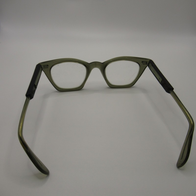 Vintage 1950s Cat Eye Eyeglasses Frames Olive Green Black Adjustable Temples gallery