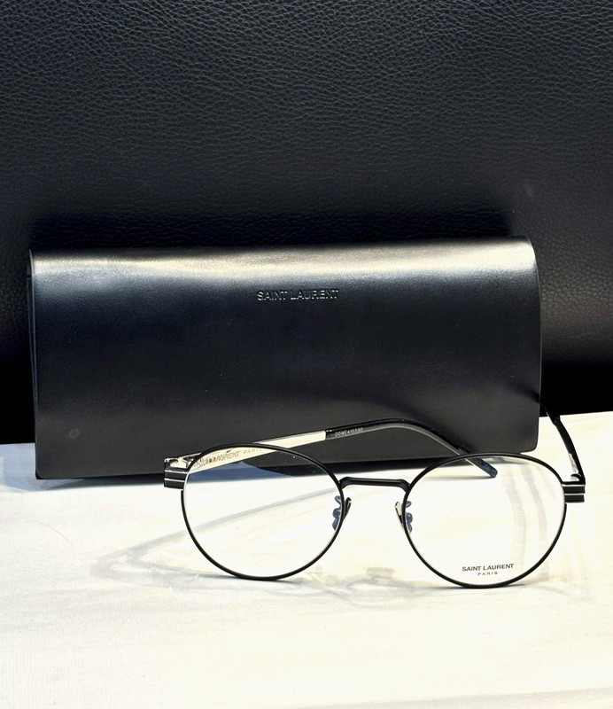 NEW SAINT LAURENT SLM63 Matte Black & Silver YSL Accent Round Metal Frames