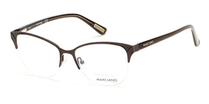 Marciano By Guess GM0290 050 Brown Half Rim Cat Eye Eyeglasses Frame 52-16-135 A