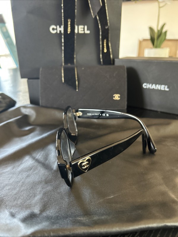 Women's CHANEL Eyeglasses Square Black/Gold Logo with Demo Lenses CH3438 NEW gallery