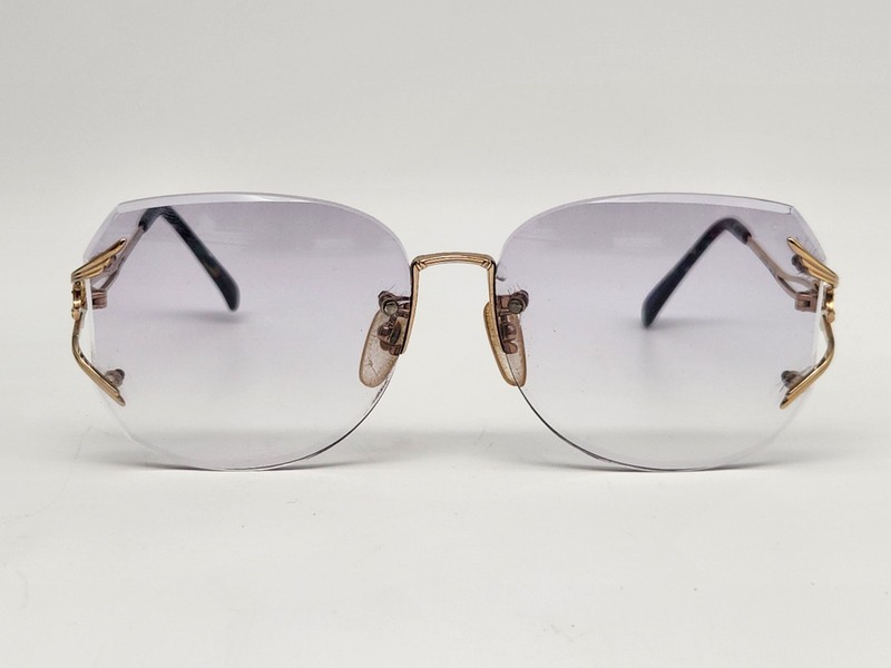 Vintage Les Halles Rimless Gold-Tone Sunglasses Purple Gradient Lenses 58-15-131