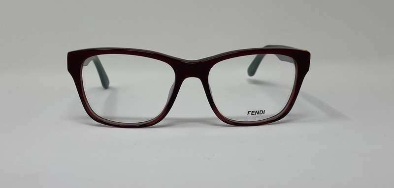 Fendi F1027 615 Dark Red Eyeglasses, Brown Subtle Striped Temple. Size 52-17-140