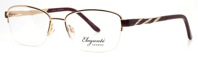 ELEGANTE EYEWEAR EL43 Gold Womens Rectangle Half Rim Eyeglasses 53-17-135 B:36