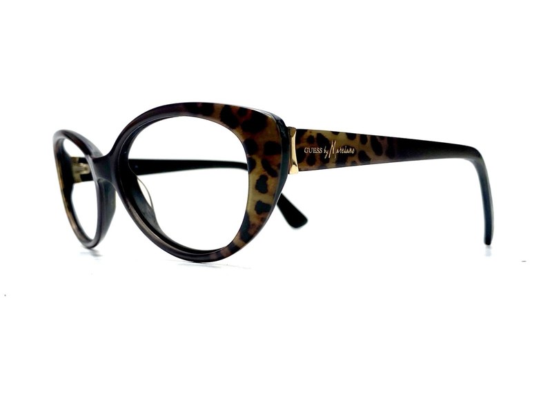 VTG Guess By Marelano Black Leopard Temple Cat Eye Glasses 52 18 135 gallery