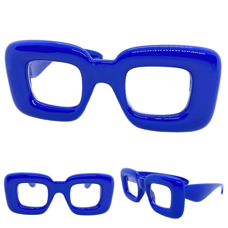 Oversized Exaggerated Retro Clear Lens EYE GLASSES Large Super Thick Blue Frame
