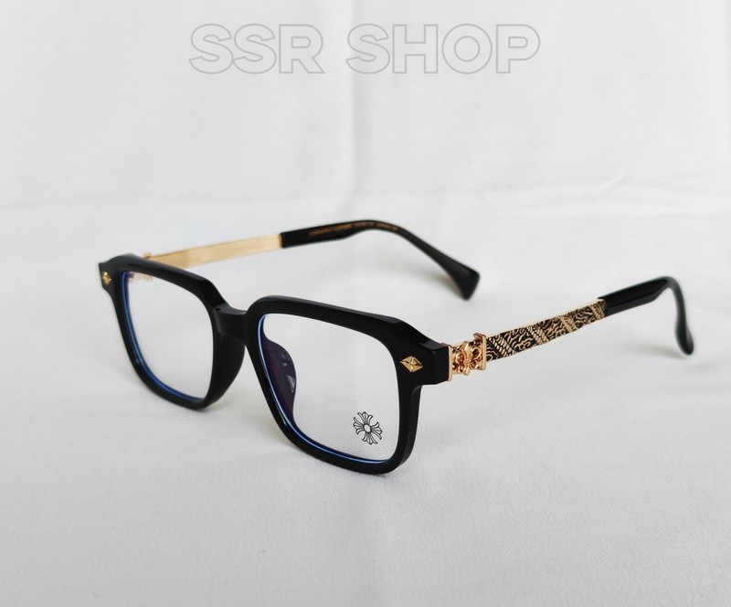 Chrome Style Hea*ts Black Gold Square Glasses Gold Engraved Temples Free Case