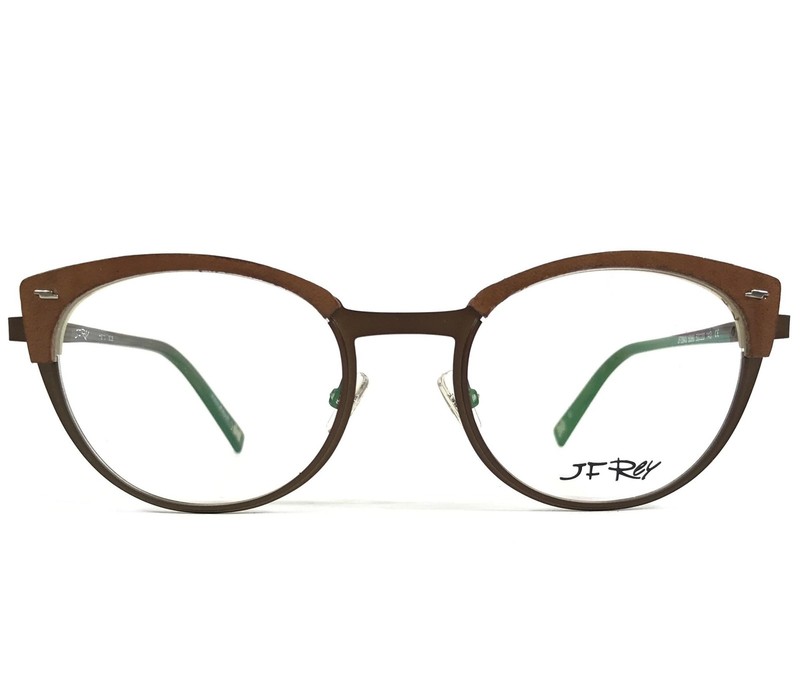 JF Rey Eyeglasses Frames JF2843 5090 Brown Leather White Brushed Gold 50-20-143