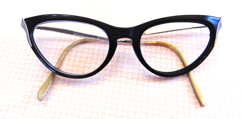 Vtg Shuron S/C Black & 12K White GF Cat Eye Eyeglasses Frames 4 1/4 – 5 1/2