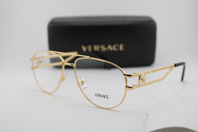NEW VERSACE MOD. 1269 1002 GOLD BLACK GUNMETAL AUTHENTIC EYEGLASSES 57-16