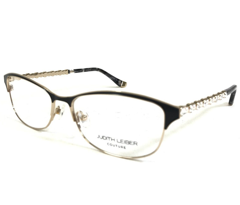 Judith Leiber Eyeglasses Frames Embrace Jet Black Gold Clear Crystals 55-16-140