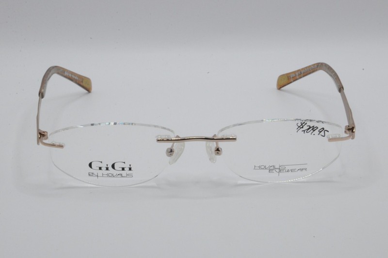 GIGI BY KOVALIS 1670 RECTANGULAR RIMLESS EYEGLASS FRAMES GOLD 51-17-135 NEW