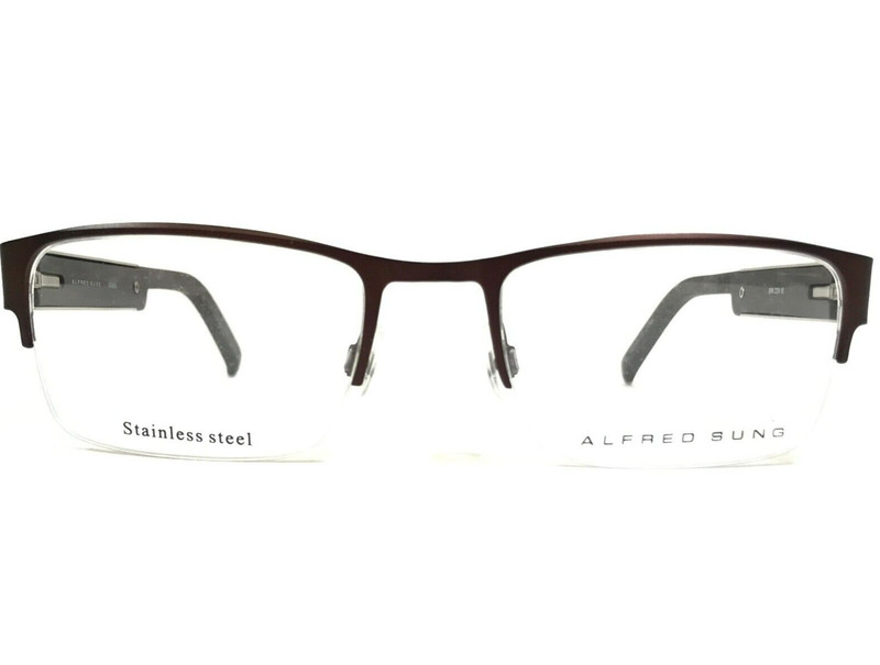 Alfred Sung Eyeglasses Frames AS4958 BRN CEN Brown Grey Half Rim 52-19-145